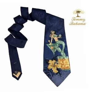 Vintage Tommy Bahama Necktie Silk Embossed Novelty Mermaid Cocktail Hand Sewn